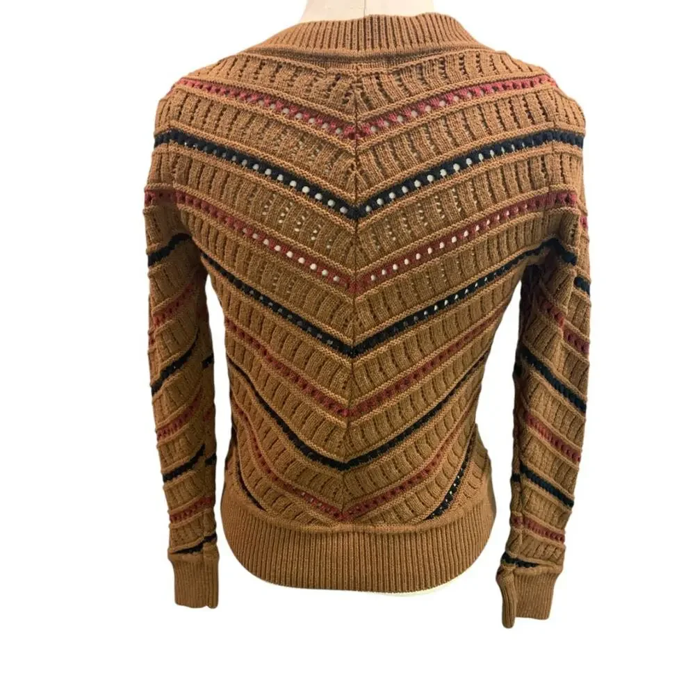 Size XS Evereve Sawyer Chevron Womens Sweater Brown Mulitcolor V-neck - Picture 4 of 7